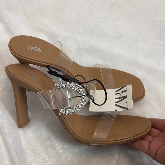 Zara Shoes - Zara Tan Heels with Clear‎ Straps